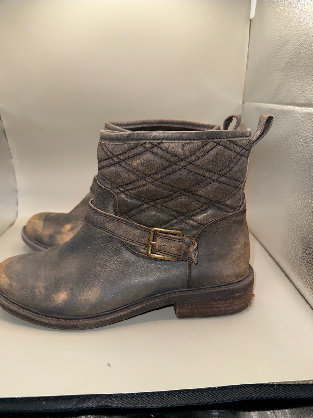 Lucky Brand Quilted Ankle Bootie with Buckle – Dark Brown